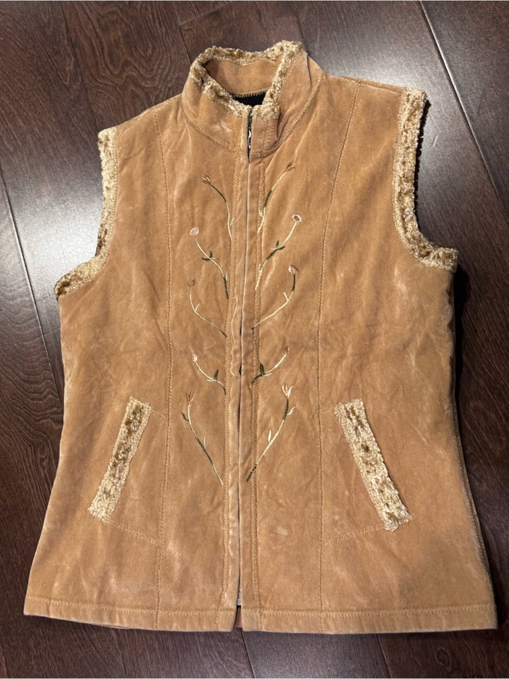 Faux Suede Sherpa-Trim Vest - Tan